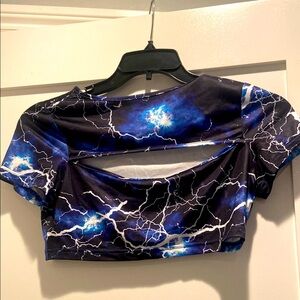 Electric Blue Black Cut Out Crop Top and skirt